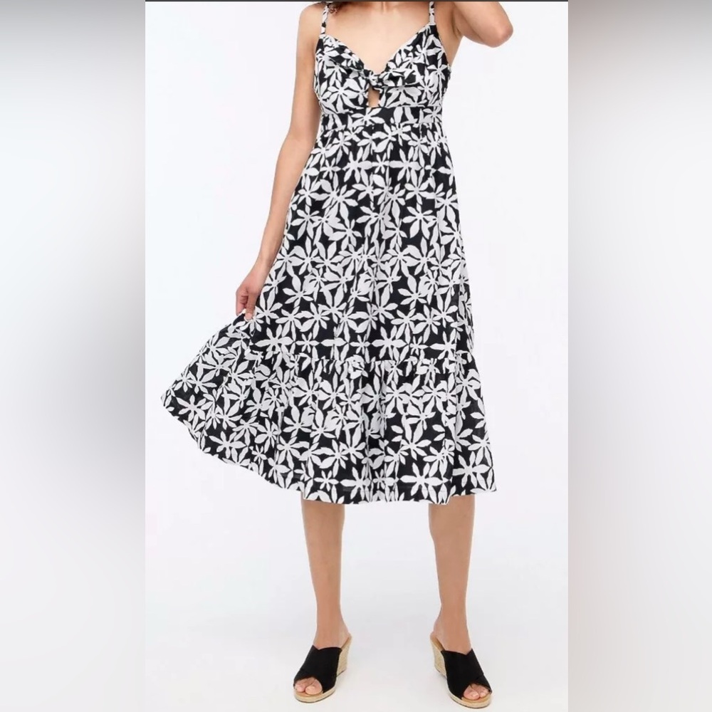 J.CREW BLACK WHITE FLORAL TIE FRONT‎ MIDI DRESS  SIZE 18